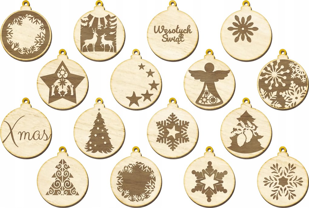 Fából készült karácsonyfadíszek MIX x16