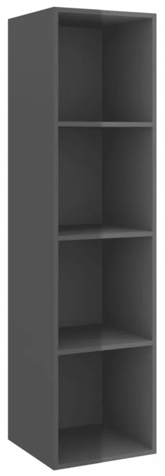 magasfényű szürke szerelt fa fali TV-szekrény 37x37x142,5 cm