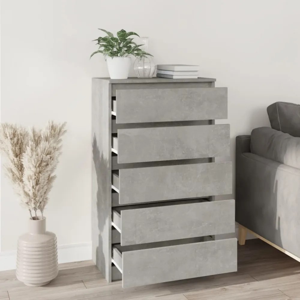 betonszürke szerelt fa fiókos szekrény 60 x 36 x 103 cm