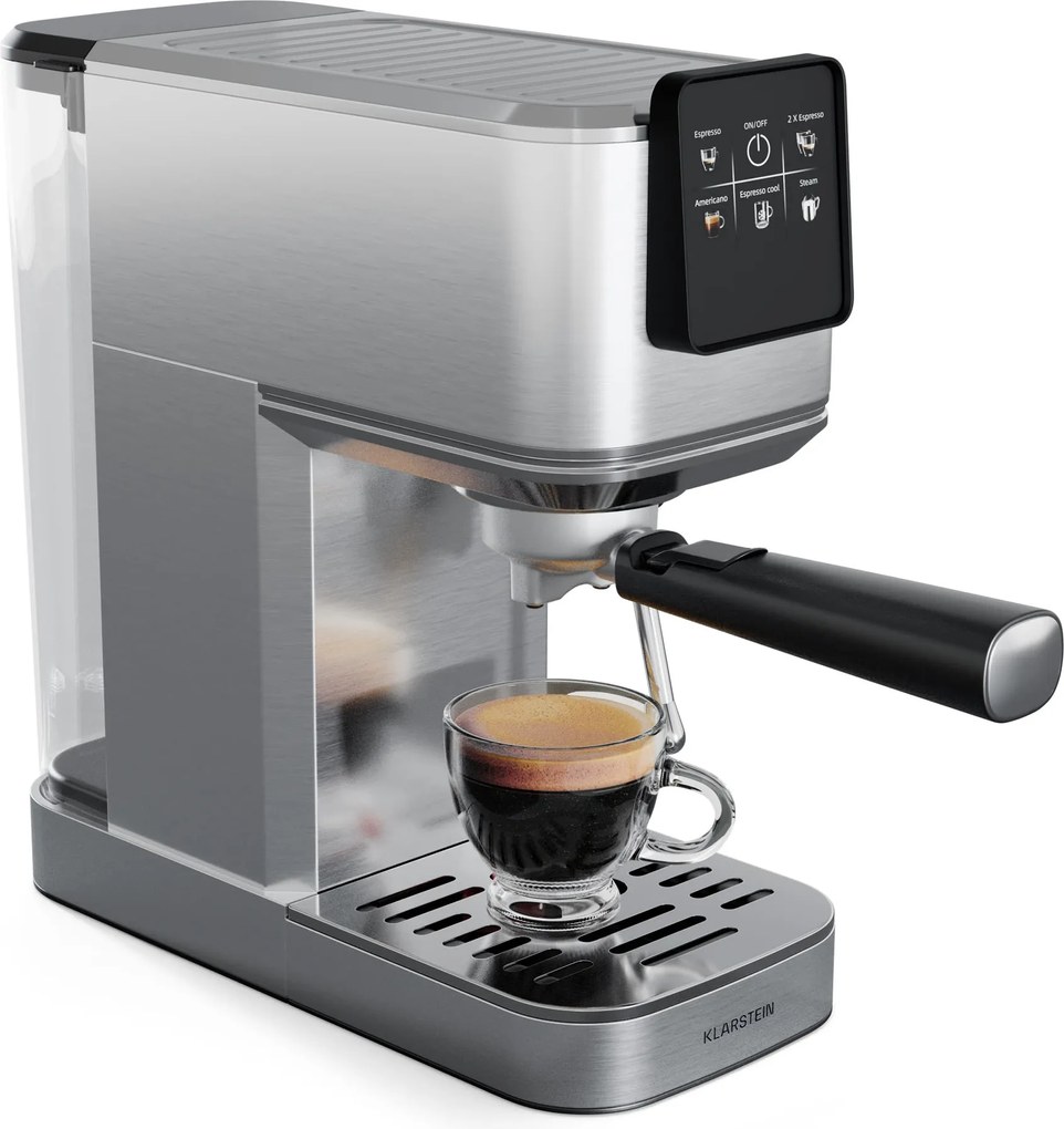 Klarstein SteelPresso Slim Touch kávéfőző, portafilter, érintőképernyő