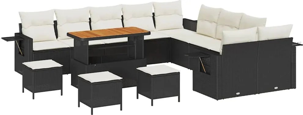 vidaXL Kerti Kanapé Szett 14 pcs Fekete polirattan