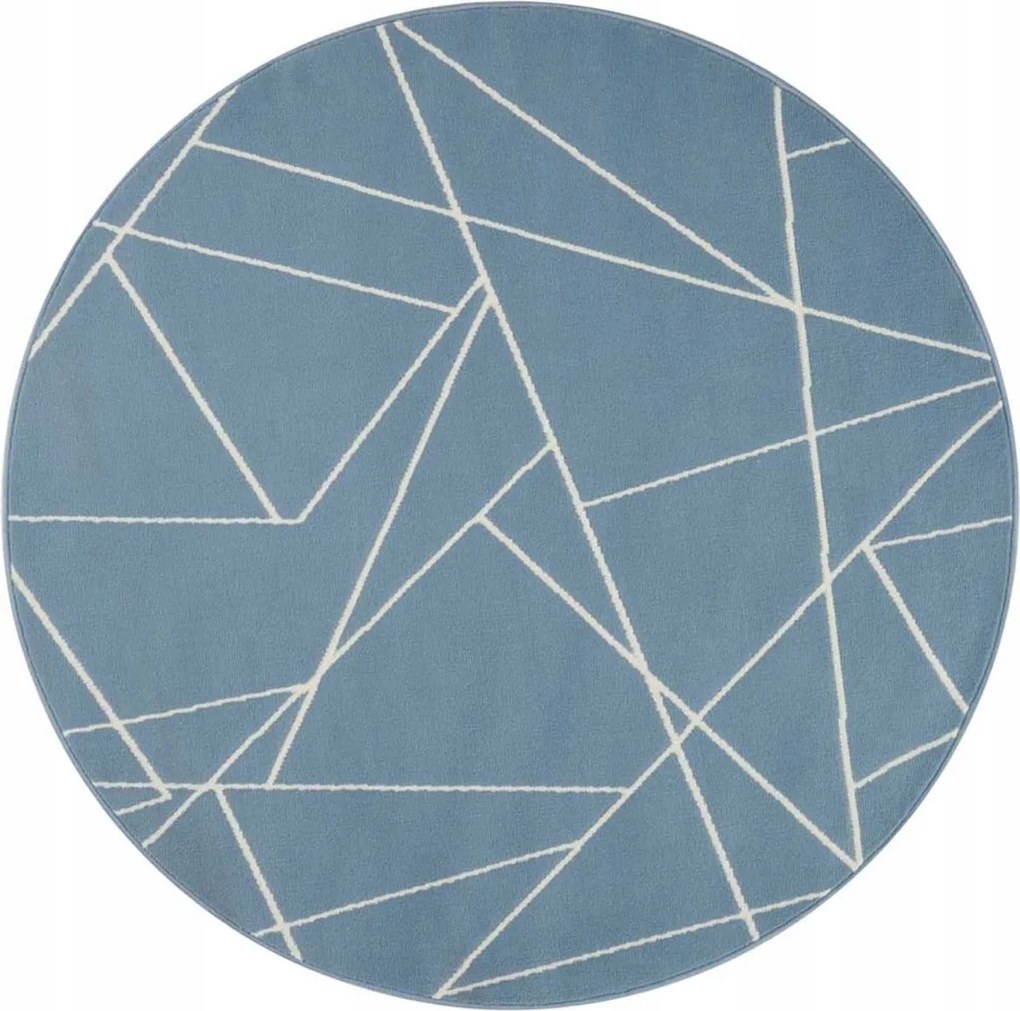 Kerek modern szőnyeg a nappaliba,kék krém geometrikus minta 140c