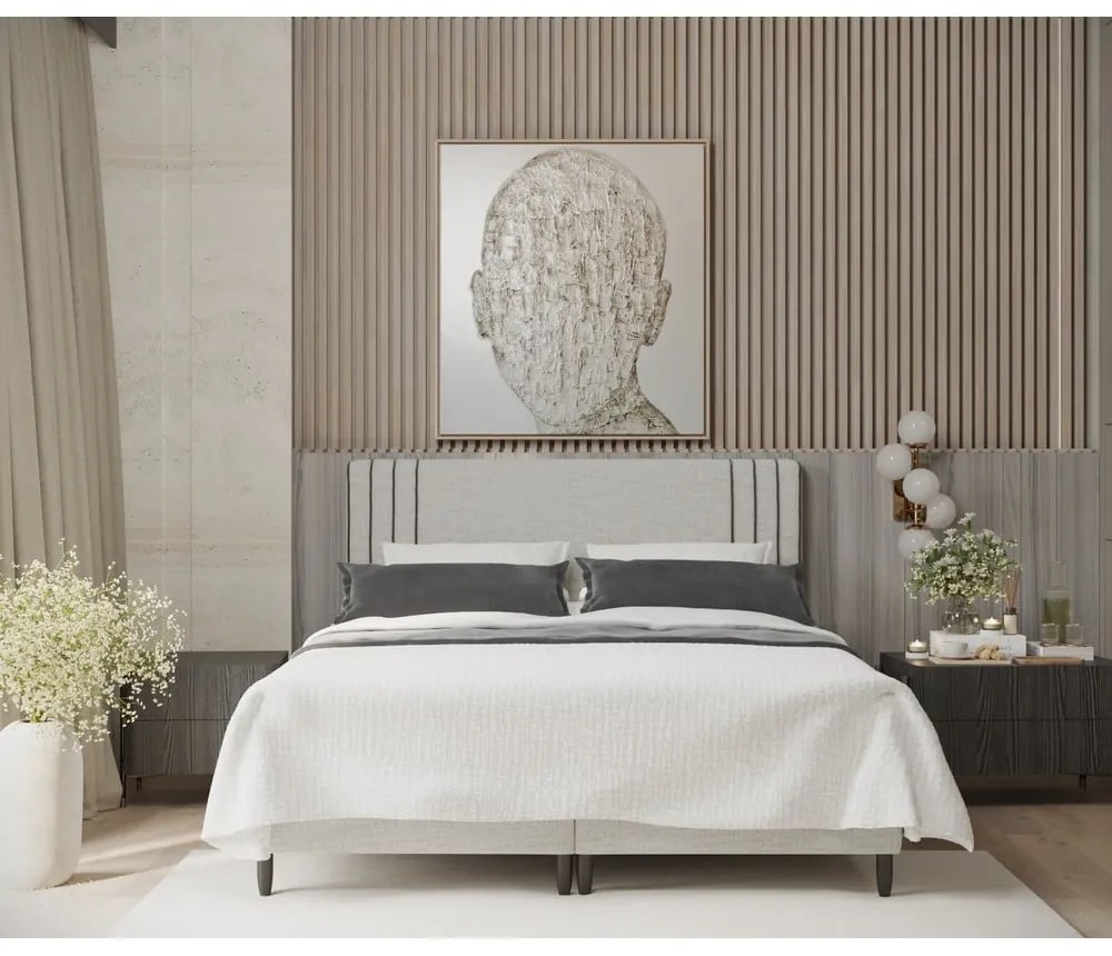 Világosszürke kárpitozott ágyneműtartós franciaágy 140x200 cm Musca – Maison de Rêve