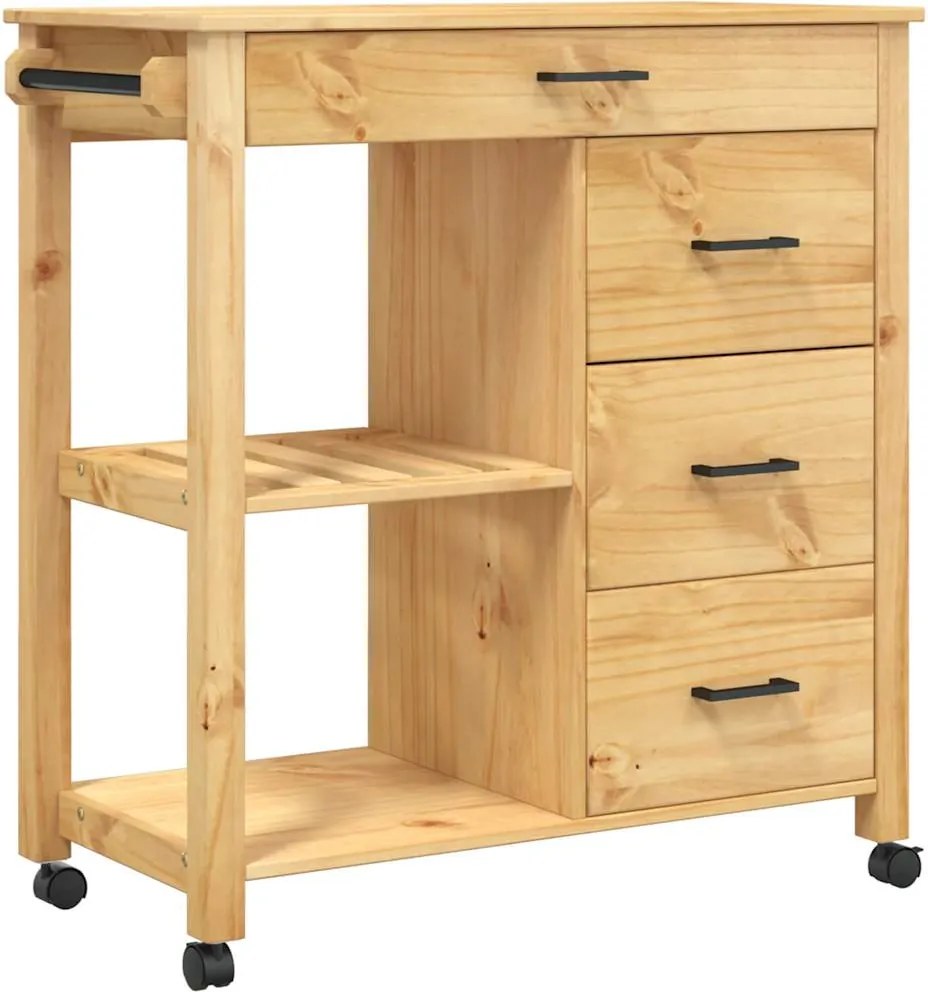 vidaXL MONZA tömör fenyőfa konyhai kocsi 84 x 40 x 88,5 cm
