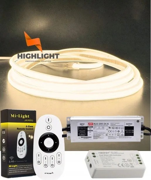 15m Led szalag szett Cob Mono 24V 10W folyamatos vonal neon fehér fényszín