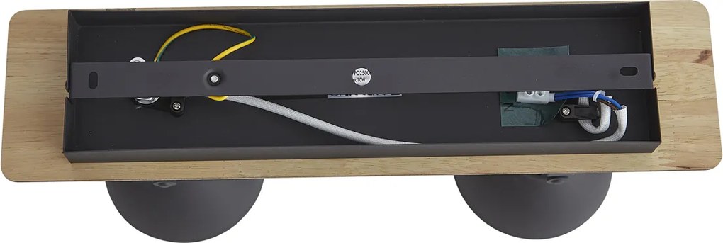 Fekete mennyezeti spotlámpa fával, 2 lámpás, forgatható és dönthető - Jakub