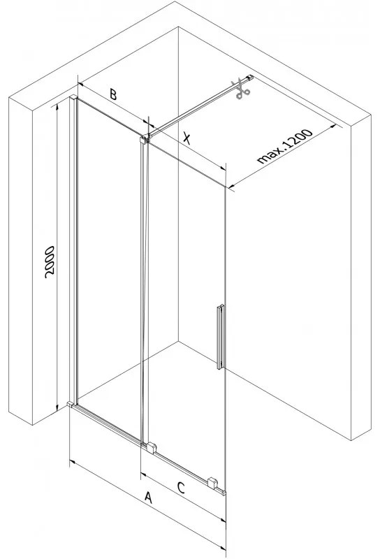 Mexen Velar, nyílásba tolóajtó Walk-In típusú 120 cm, 8 mm átlátszó üveg, grafit matt, 871-120-000-03-66