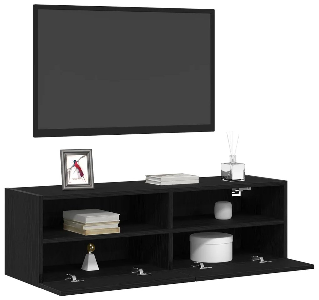 TV Fali Szekrény Fekete Tölgy 100x30x30 cm Műanyag Fa