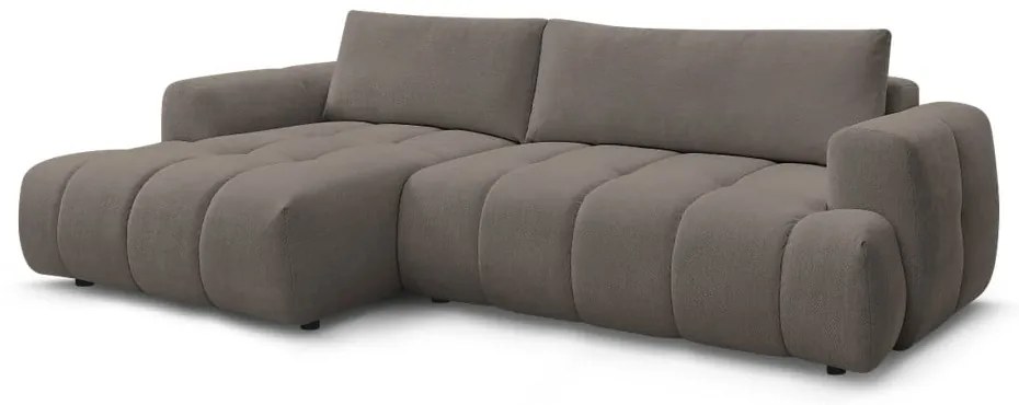 Szürkésbarna kinyitható-tárolóhelyes sarokkanapé (bal oldali-heverő résszel) Fuji – Bobochic Paris