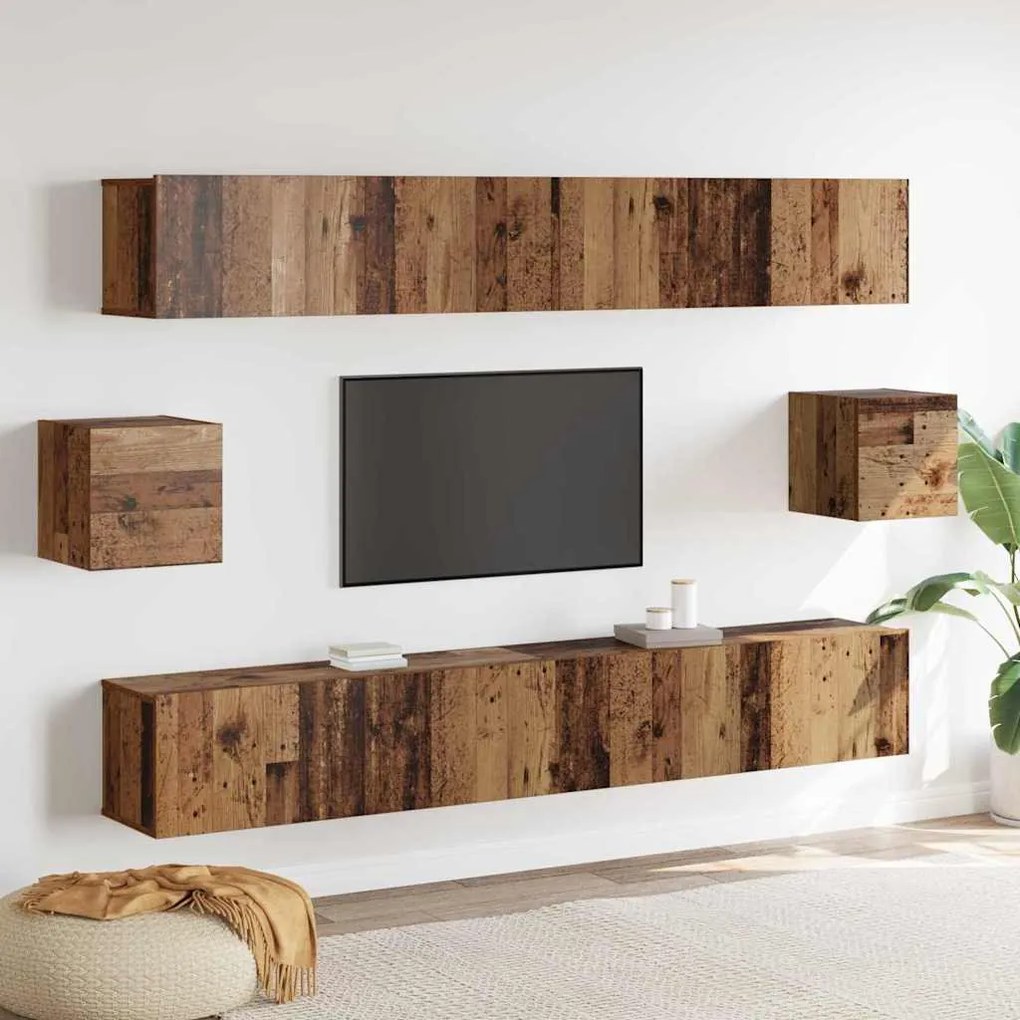 TV szekrény garnitúra 6 pcs Régi fa 100 x 30 x 30 cm faszínű