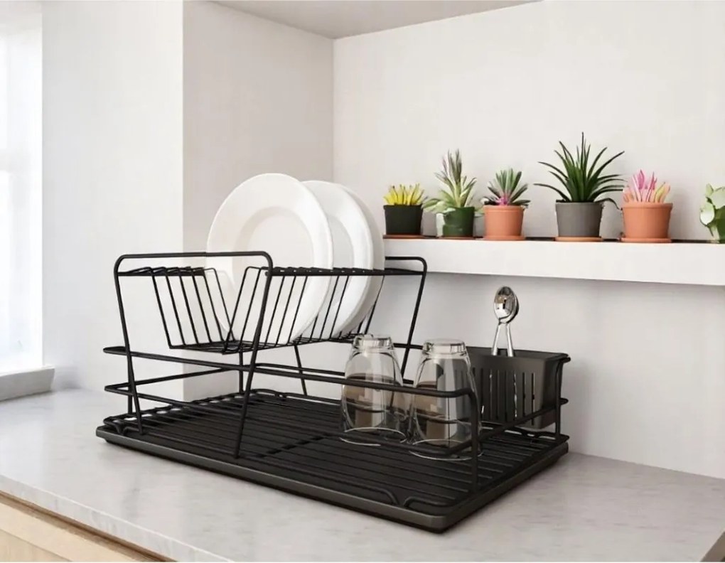 Edényszárító, csepegtető tálca, fekete, 47 x 32 cm