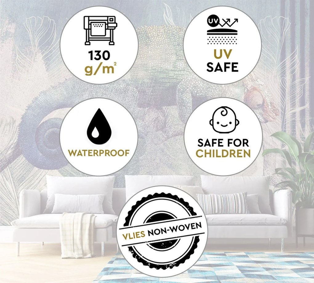 Gario Fotótapéta Kaméleon egy ágon a dzsungelben Anyag: Vlies, Méret: 250 x 175 cm