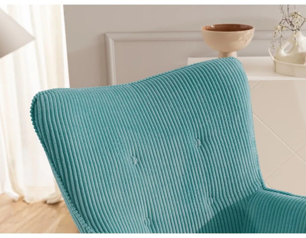 Türkiz kordbársony fotel lábtartóval Niko – Ropez