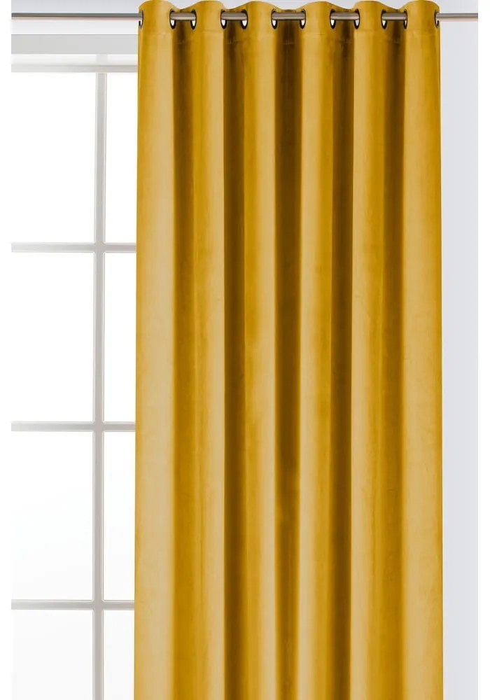 Mustársárga bársony dimout (részleges sötétítő) függöny 265x250 cm Velto – Filumi
