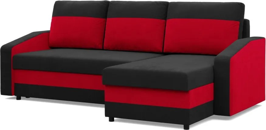 Hewlet sarokkanapé, 2 ágyneműtartóval, szövet anyag, univerzális oldal, bonell töltet, fekete - piros