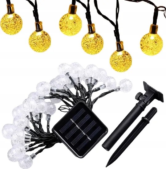 Napelemes Kerti Füzér Fénylánc 30x Led Golyók 6 Méter