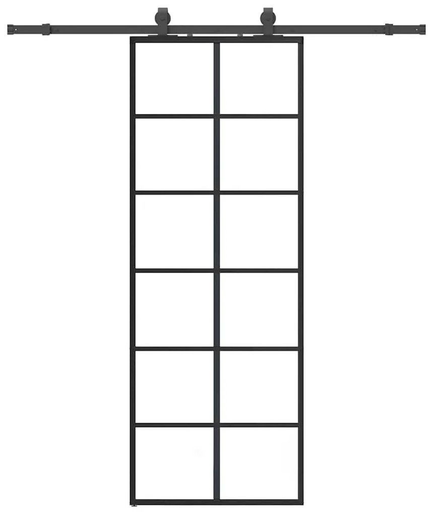 Fekete ESG üveg tolóajtó fémszerelvény-szettel 76x205 cm