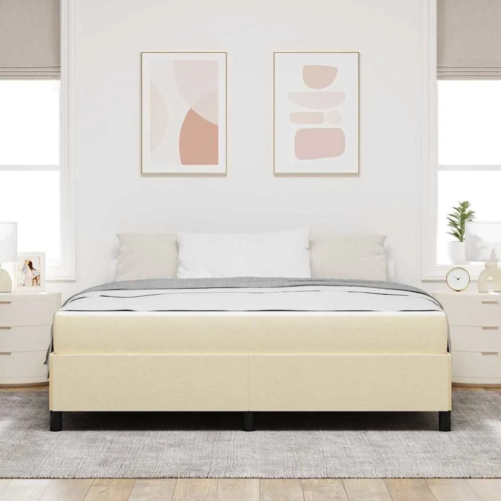 Boxrugós ágy Krém és fekete 180 x 200 cm Textil és mérnöki fa