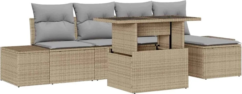 vidaXL Kerti Kanapé Szett tárolóval 6 pcs Bézs Poli rattan