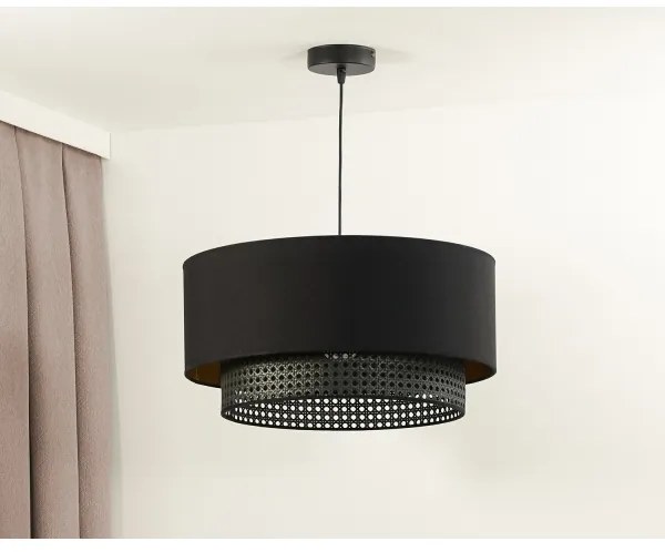 Duolla - Csillár zsinóron BOHO RATTAN 1xE27/15W/230V átm. 45 cm fekete