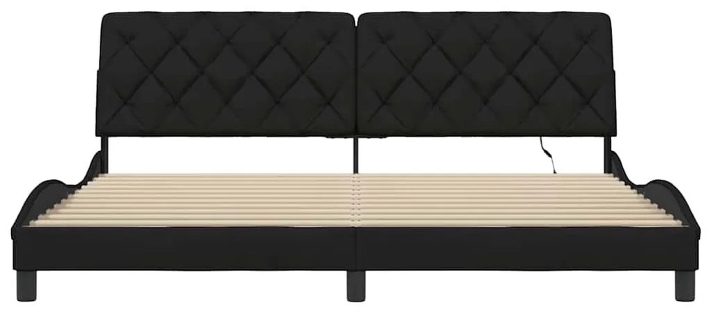 fekete szövet ágykeret LED-es matrac nélkül 200 x 200 cm