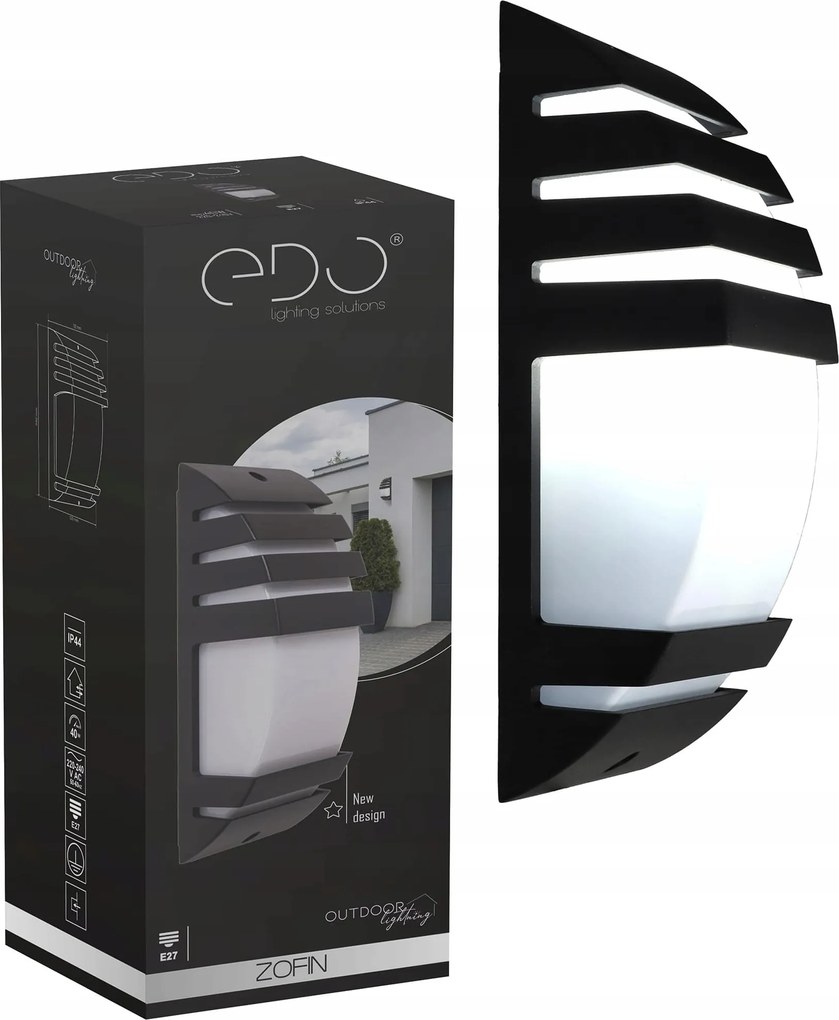 Edo Kültéri fali lámpa Zofin Homlokzati lámpa E27 Fekete IP44