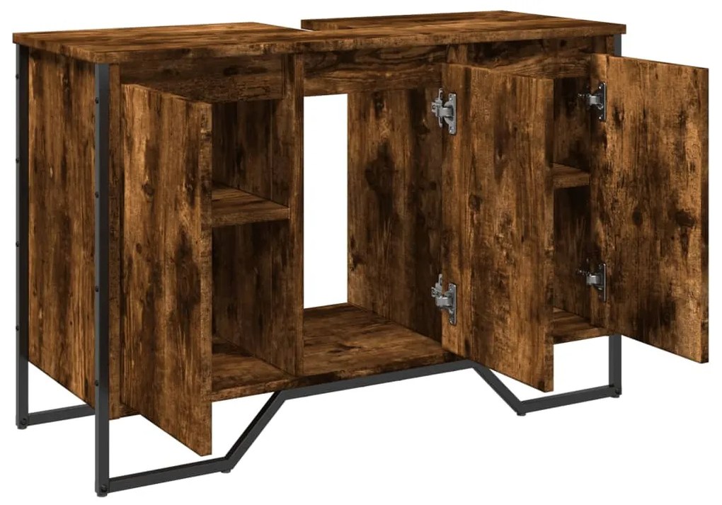 füstös tölgy szerelt fa fürdőszobai mosdószekrény 91x35x60 cm