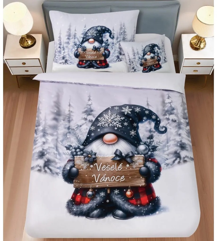 3 részes ágyneműgarnitúra Polycotton Gnome fekete 200x140cm+90x70cm TiaHome
