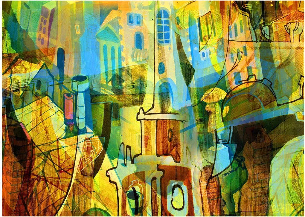 Kép - Építészet, kubista absztrakció (70x50 cm)