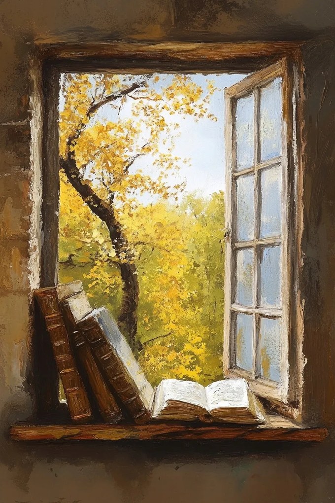 Canvas Vászonkép Könyvablak Ősz Kilátás Fa Nosztalgia 40x60