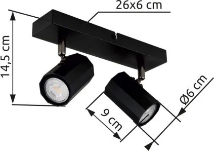 Globo 57918-2B Fali spotlámpa, fém fekete matt, alumínium fekete matt, HxSzxM: 260x60x145mm, 2x GU10 25W 230V izzók nélkül