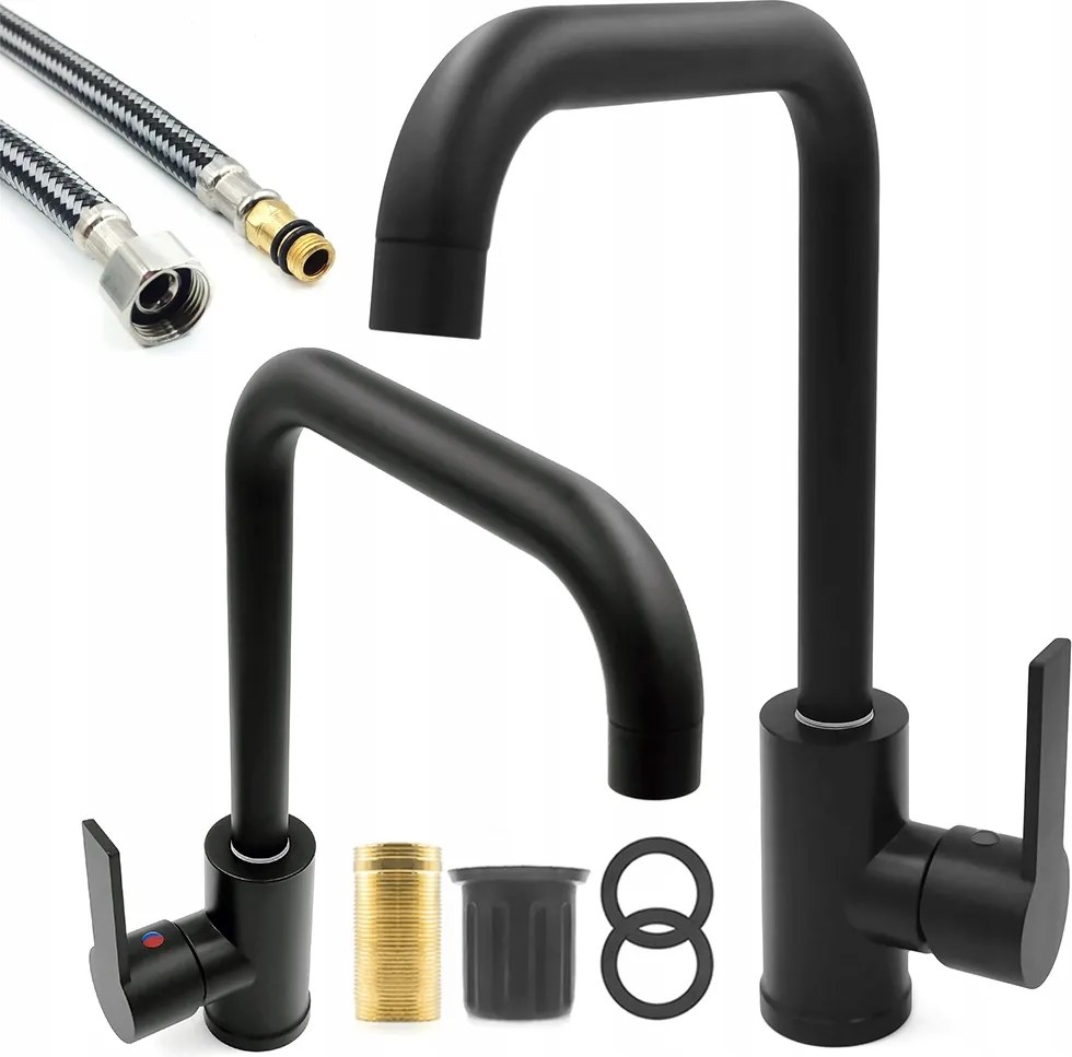 Fekete Konyhai Mosogató Csaptelep Forgatható Csaptelep Négyzet