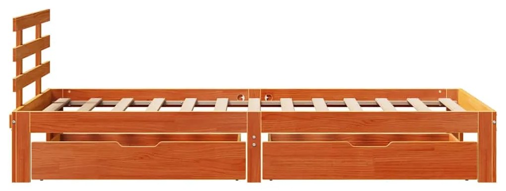 viaszbarna tömör fenyőfa ágykeret fiókokkal 90 x 200 cm