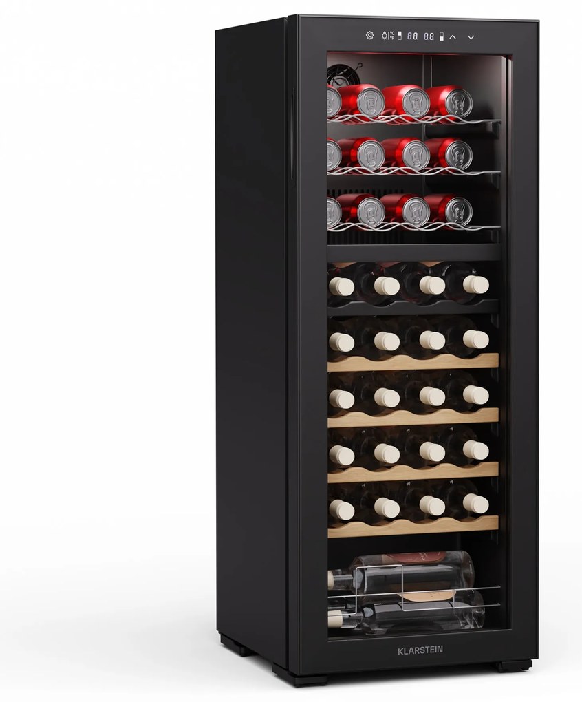 Klarstein Bovella 36 Duo+ borhűtő, 2 az 1-ben, 36 palack, 2 zóna, 7 polc, Érintéses vezérlés
