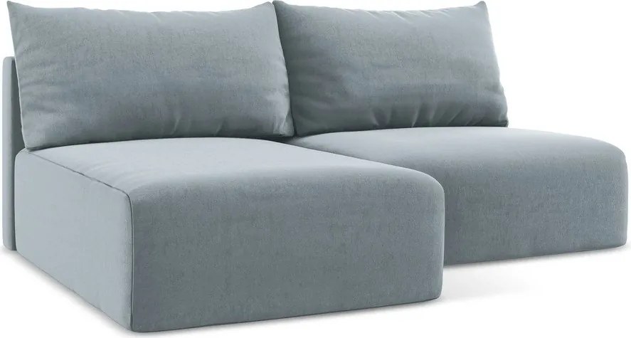Kék bársony kinyitható-tárolóhelyes sarokkanapé (bal oldali-heverő résszel) Kalena – Makamii