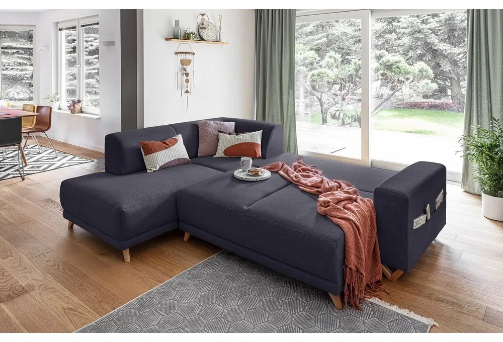 Antracitszürke kinyitható-tárolóhelyes sarokkanapé (bal oldali-L alakú) Classy Sophie – Miuform