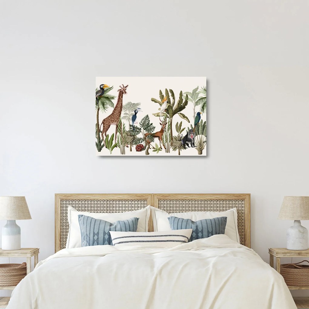 Üveg kép - Állatokkal teli dzsungel (70x50 cm)