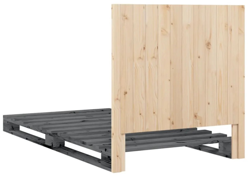 szürke tömör fenyőfa ágykeret fejtámlával 100 x 200 cm