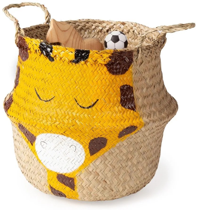 Sárga-natúr színű tengerifű játéktároló kosár ø 30x28 cm Giraffe – Compactor