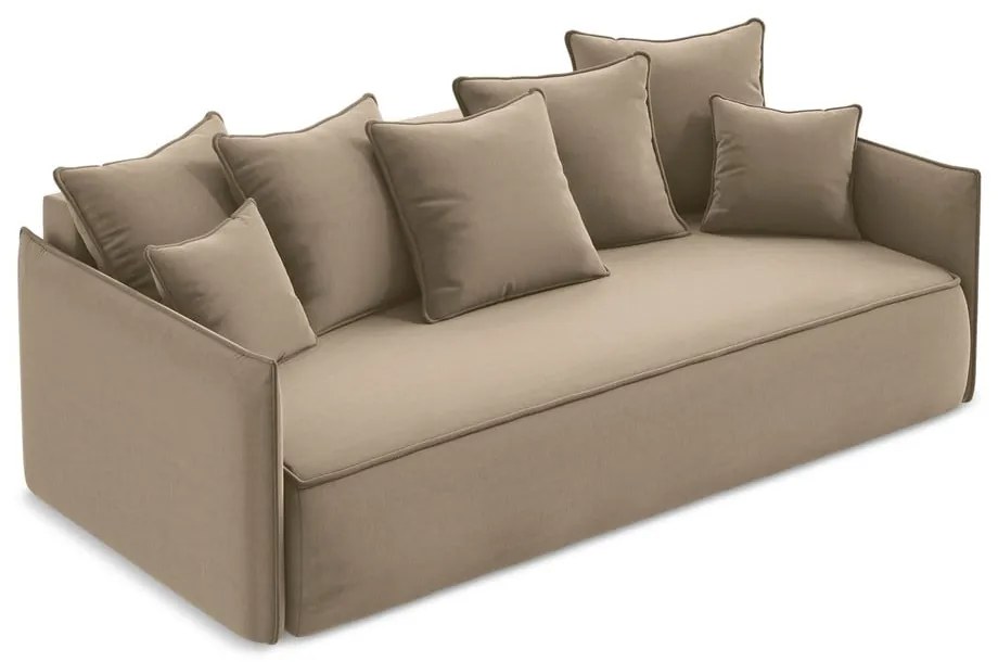 Világosbarna bársony kinyitható-tárolóhelyes kanapé 225 cm Hula – Makamii