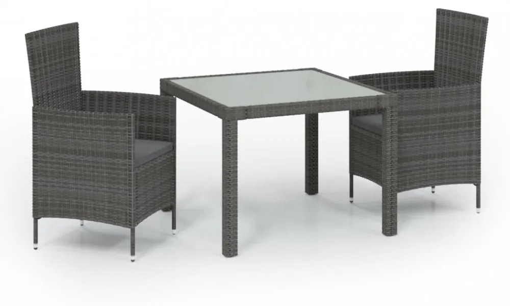 vidaXL 3 részes szürke polyrattan kültéri étkezőszett párnákkal