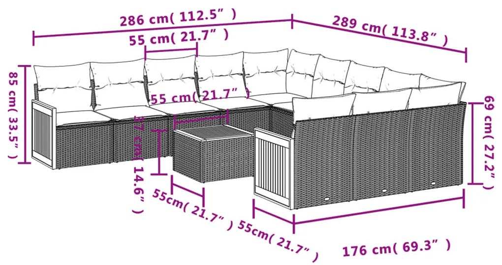 12 részes bézs polyrattan kerti ülőgarnitúra párnákkal