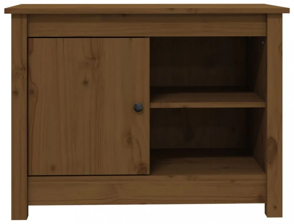 mézbarna tömör fenyőfa TV-szekrény 70 x 36,5 x 52 cm