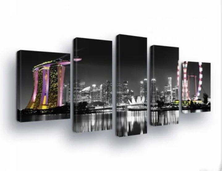 Vászonkép 170x100 Szingapúr panoráma éjszakai fény tükröződés Marina Bay Sands