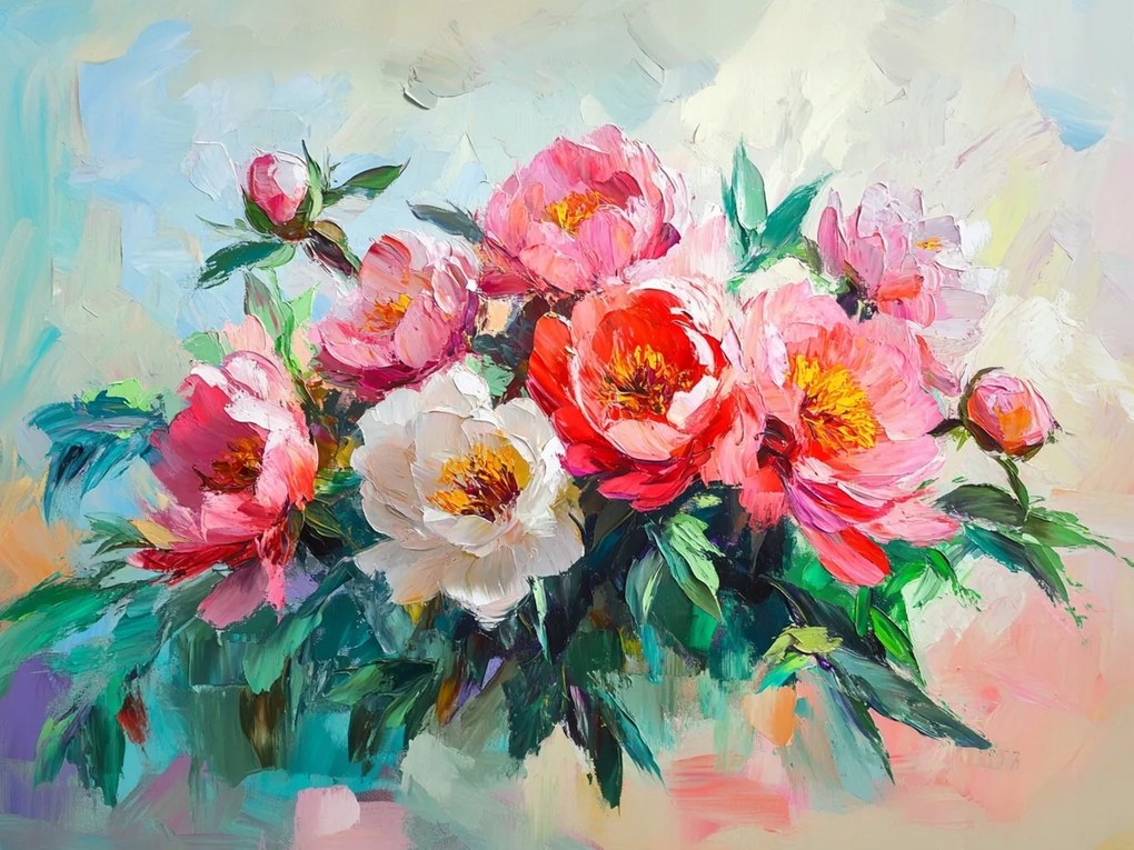 Vászonkép Canvas Természet Virágok Bazsarózsa Peónia Virágok Csokor 80x60