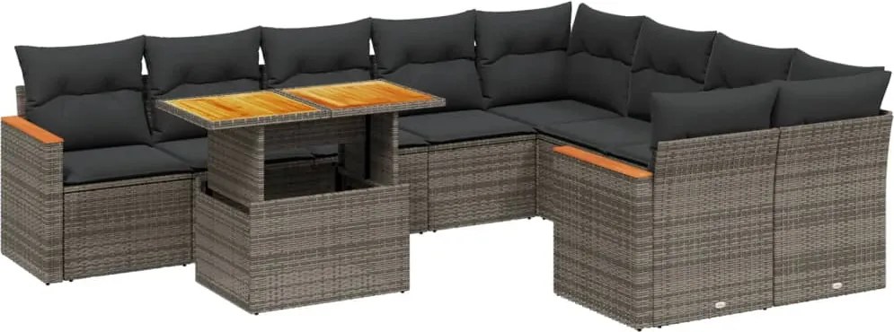 vidaXL 10 részes szürke polyrattan kerti ülőgarnitúra párnákkal