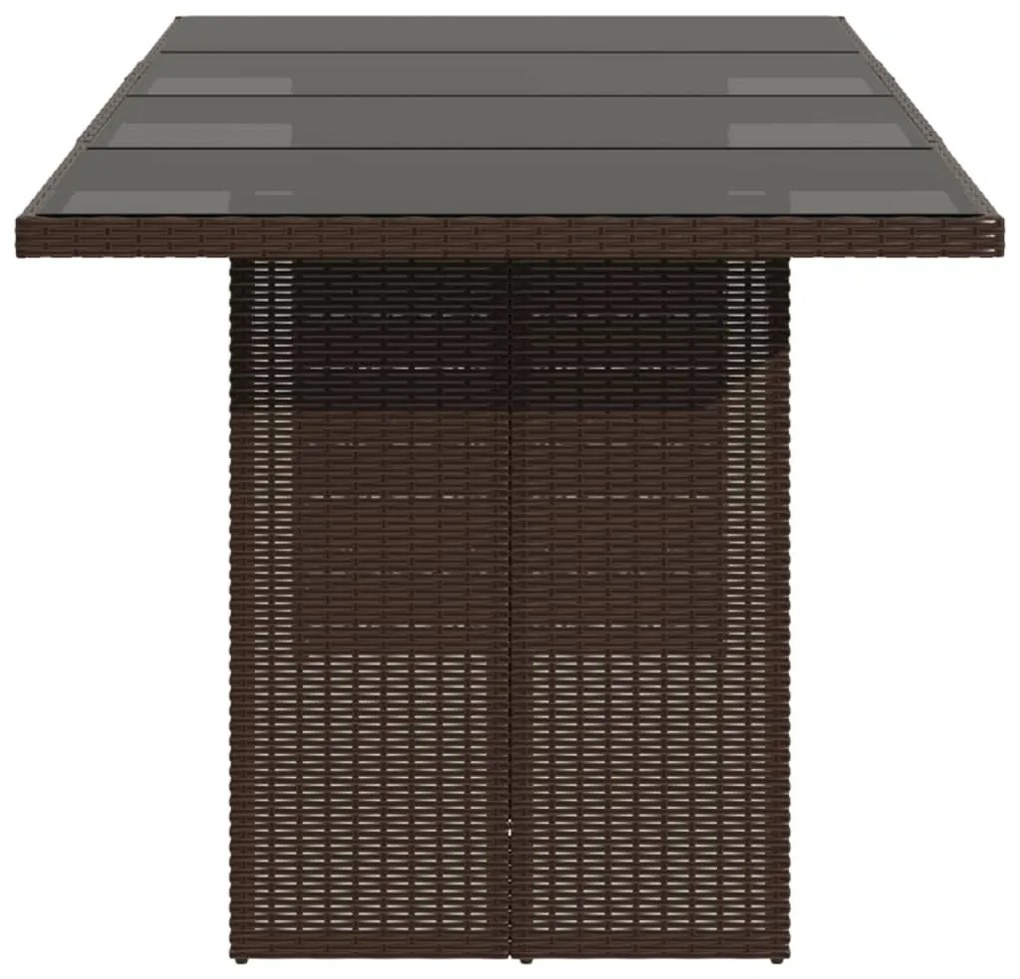 barna polyrattan üveglapos kerti asztal 190x80x75 cm