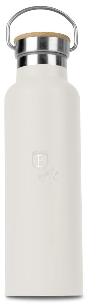 Rozsdamentes acél hőtartó kulacs bambusz kupakkal 600 ml matt krém Sahara Collection