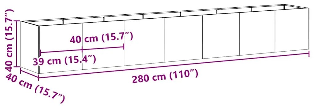 vidaXL növénytartó antracitszürke 280x40x40 cm hidegen hengerelt acél