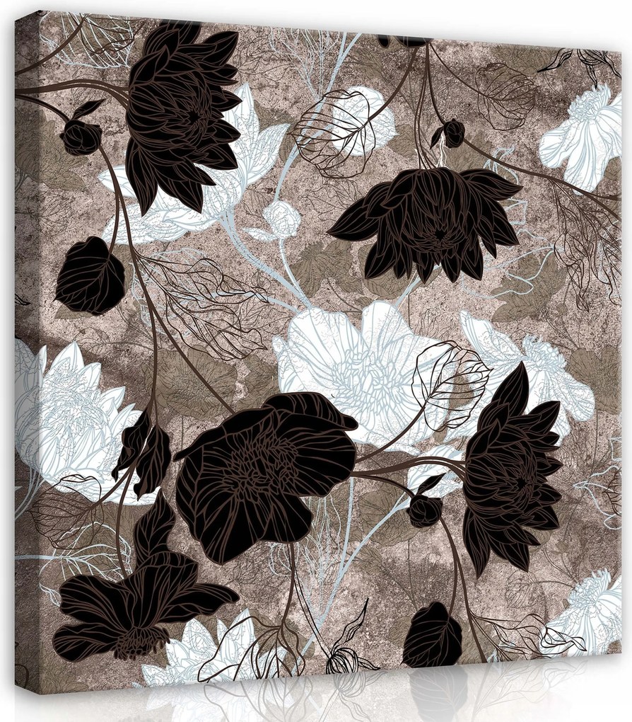 Vászonkép 80x80 Absztrakt virágok monokróm elegancia minimalizmus